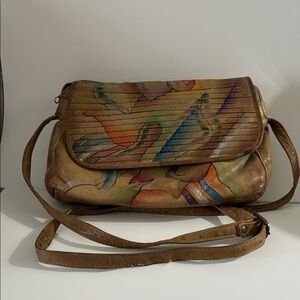 Brown Leather Shoulder Bag with Multicolor Design